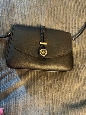 Michael Kors Black Pebbled Leather MK Logo Crossbody with Braided Strap